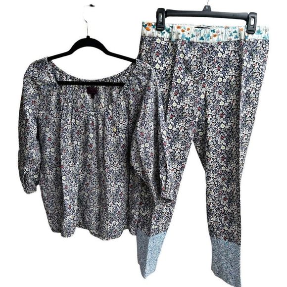 J Crew Liberty Women's Multicolor Floral 3/4 Sleeve Top And Pants Set M/4 NWOT - Picture 1 of 16